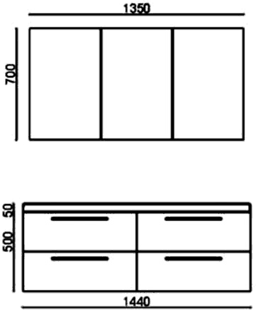 Technical image of Hudson Reed Quartet Wall Hung Furniture Set With Double Basin (Black).