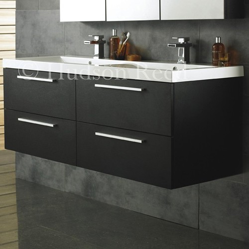 Larger image of Hudson Reed Quartet Wall Hung Double Basin Unit (Black). 1440x550x500mm.