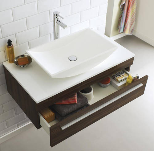 Example image of Ultra Furniture Equity Vanity Unit & Freestanding Basin (Walnut, Wall Hung).