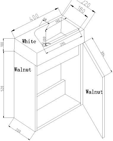 Technical image of Ultra Furniture Zone Compact Wall Mounted Vanity Unit & Basin (Walnut).