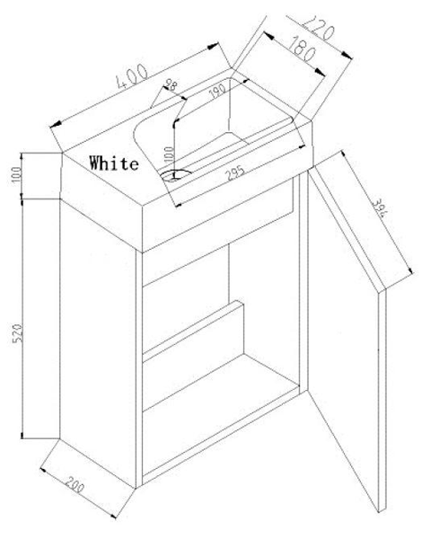 Technical image of Ultra Furniture Zone Compact Wall Mounted Vanity Unit & Basin (White).