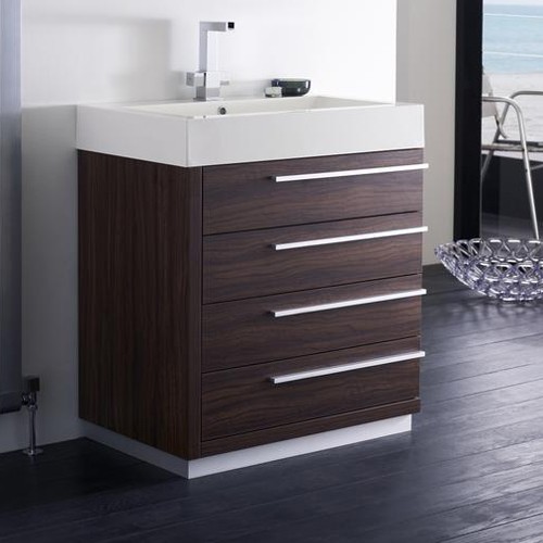 Larger image of Hudson Reed Sequence 750 Wall Hung Vanity Unit With Basin & Drawers (Walnut).