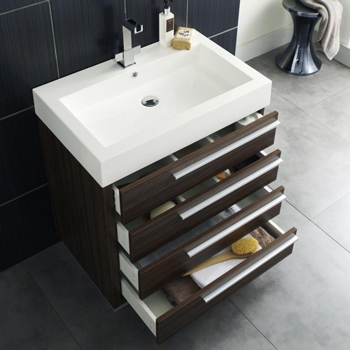 Example image of Hudson Reed Sequence 750 Wall Hung Vanity Unit With Basin & Drawers (Walnut).