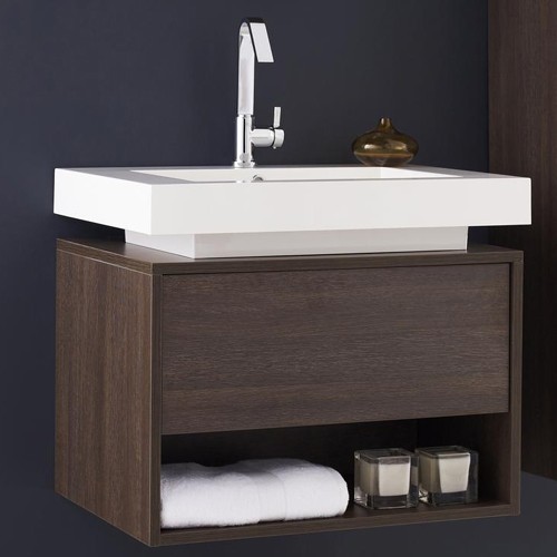 Larger image of Hudson Reed Recess Wall Hung Vanity Unit & Basin (Dark Oak).