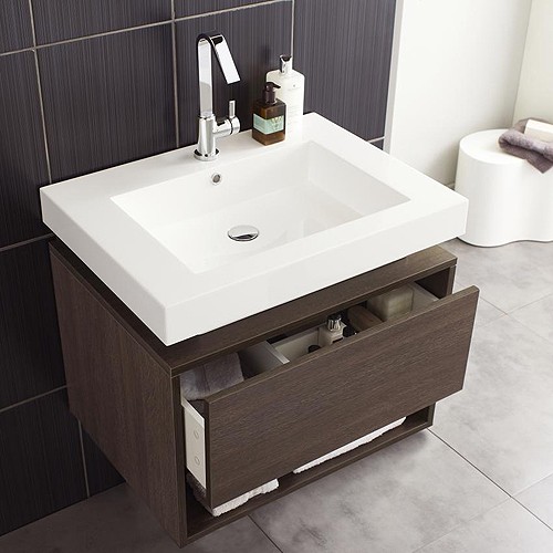 Example image of Hudson Reed Recess Wall Hung Vanity Unit & Basin (Dark Oak).