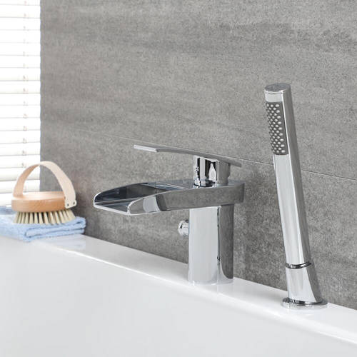 Example image of Hudson Reed Rhyme 2 Hole Waterfall Bath Shower Mixer Tap (Free Shower Kit).