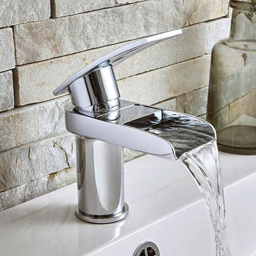 Example image of Hudson Reed Rhyme Waterfall Basin Mixer Tap (Chrome).