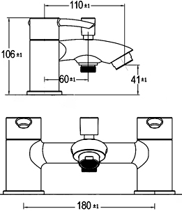 Technical image of Ultra Series 170 Bath Shower Mixer Tap With Shower Kit (Chrome).