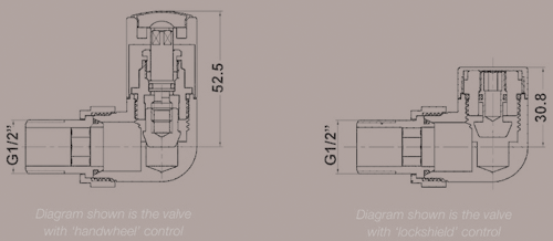 Technical image of Towel Rails Corner Radiator Valves Pack (Pair).