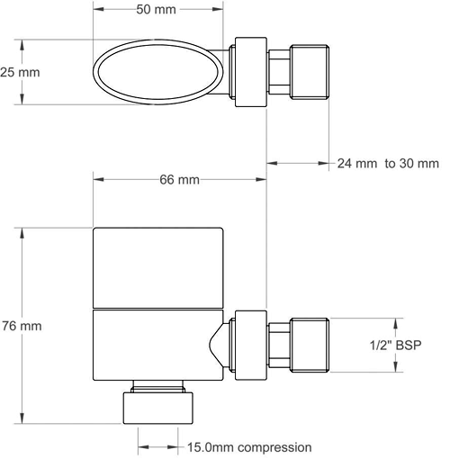 Technical image of Towel Rails Oval Radiator Valves Pack Angled (Pair).