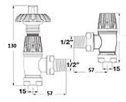 Technical image of Towel Rails Thermostatic Antique Radiator Valves Pack Angled (Nickel, Pair).