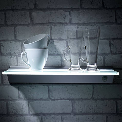 Larger image of Hudson Reed Lighting Glass Shelf With LED Warm White Light (500x170mm).