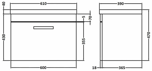 Technical image of Premier Shipton 600mm Wall Hung Vanity Unit & Basin Type 1 (Stone Grey).