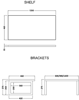 Technical image of Ultra Vanity Shelves Vanity Shelf With Brackets 1200mm (Calvados Brown).