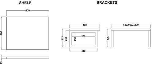 Technical image of Ultra Vanity Sets Vanity Shelf & Rectangular Basin 600mm (Calvados Brown).