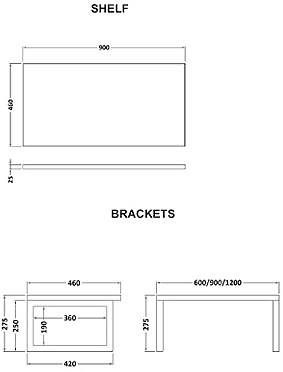 Technical image of Ultra Vanity Shelves Vanity Shelf With Brackets 900mm (Ebony Brown).