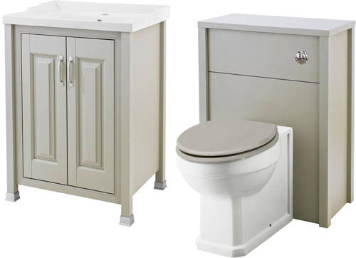 Larger image of Old London Furniture 600mm Vanity & 600mm WC Unit Pack (Stone Grey).
