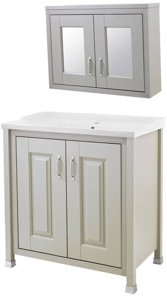 Larger image of Old London Furniture 800mm Vanity & Mirror Cabinet Pack (Stone Grey).