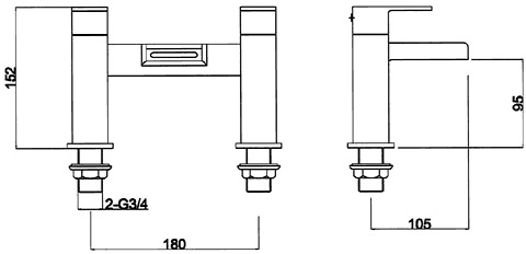 Technical image of Hudson Reed Strike Waterfall Bath Shower Mixer Tap With Shower Kit.