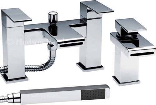 Larger image of Hudson Reed Strike Waterfall Basin & Bath Shower Mixer Tap Set.