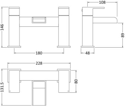 Technical image of Hudson Reed Strike Waterfall Basin & Bath Filler Tap Set (Chrome).