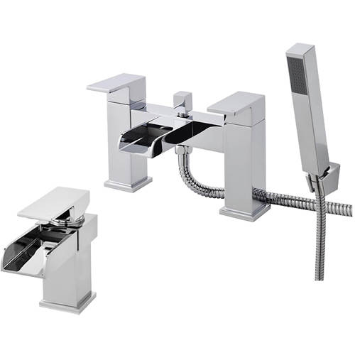 Larger image of Nuie Strike Waterfall Basin & Bath Shower Mixer Tap Pack (Chrome).