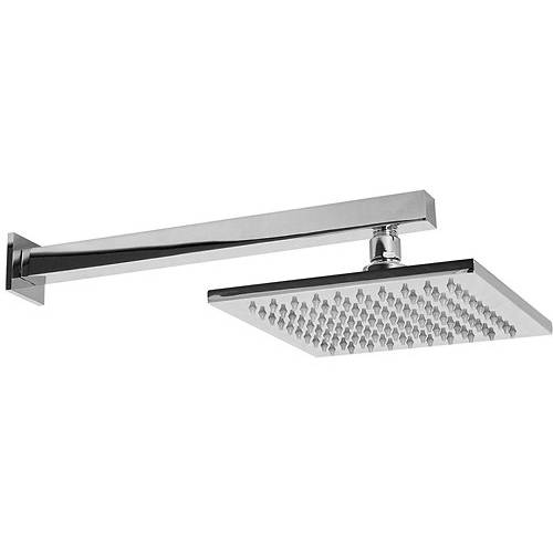 Larger image of Premier Showers Square Shower Head With Wall Arm (200x200mm, S Steel).