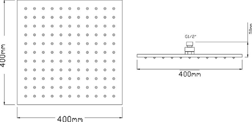 Technical image of Premier Showers Square Shower Head (400x400mm, Stainless Steel).