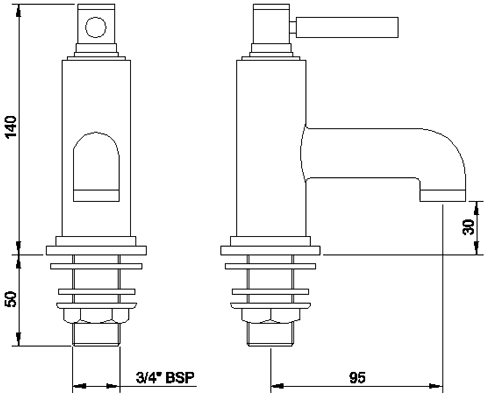 Technical image of Hudson Reed Tec Basin & Bath Tap Set (Chrome).