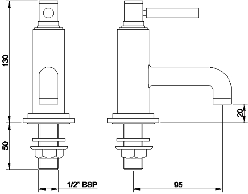 Technical image of Hudson Reed Tec Basin & Bath Tap Set (Chrome).