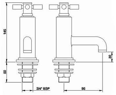 Technical image of Hudson Reed Tec Basin & Bath Tap Set (Chrome).