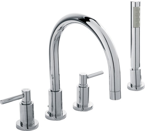 Larger image of Hudson Reed Tec 4 Tap Hole Bath Shower Mixer Tap With Large Spout & Retainer