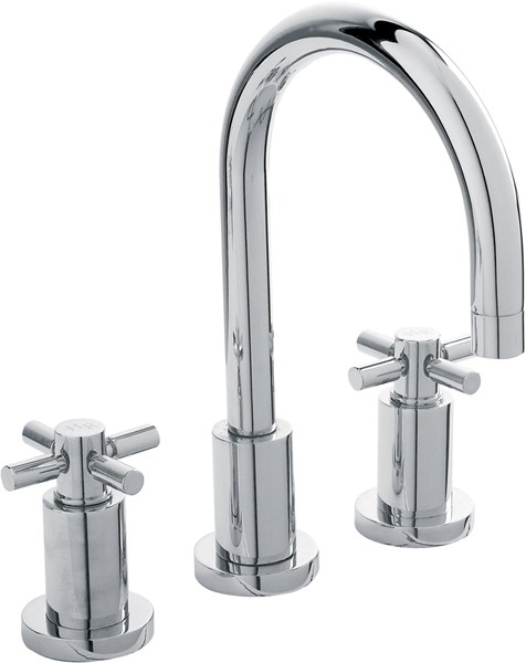 Larger image of Hudson Reed Tec 3 Tap Hole Basin Tap With Large Spout & Cross Handles.