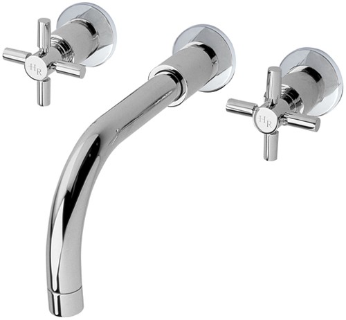 Larger image of Hudson Reed Tec 3 Tap Hole Wall Mounted Bath Tap With Cross Handles.