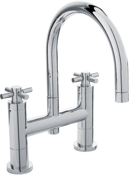 Larger image of Hudson Reed Tec Bath Filler Tap With Large Swivel Spout & Cross Handles.