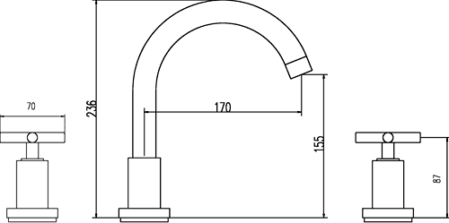 Technical image of Hudson Reed Tec 3 Tap Hole Bath Tap With Small Spout & Cross Handles.