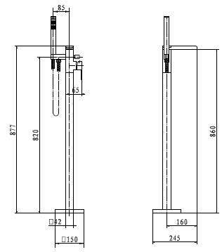 Technical image of Hudson Reed Art Floor Standing BSM Tap With Lever Handle (Chrome).