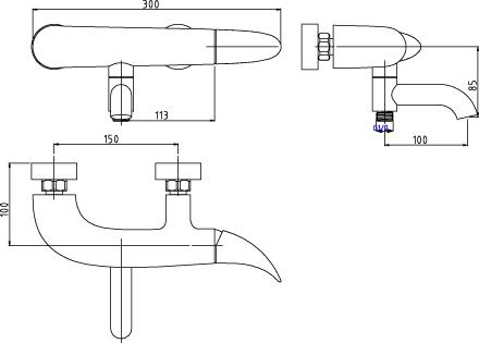 Technical image of Ultra Freya Bath Shower Mixer Tap With Shower Kit & Wall Bracket (Chrome).