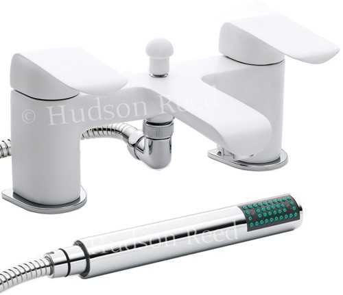 Larger image of Hudson Reed Hero Bath Shower Mixer Tap + Shower Kit (White & Chrome).
