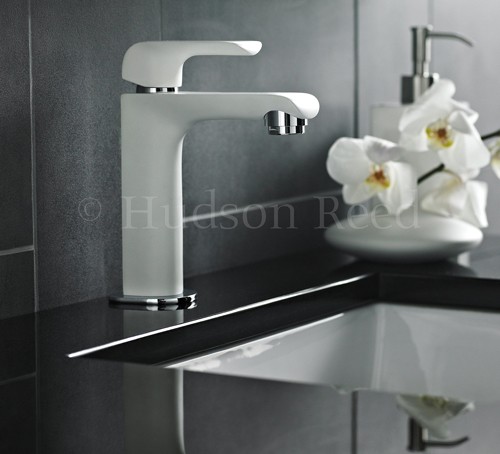 Example image of Hudson Reed Hero Basin Mixer Tap (White & Chrome).