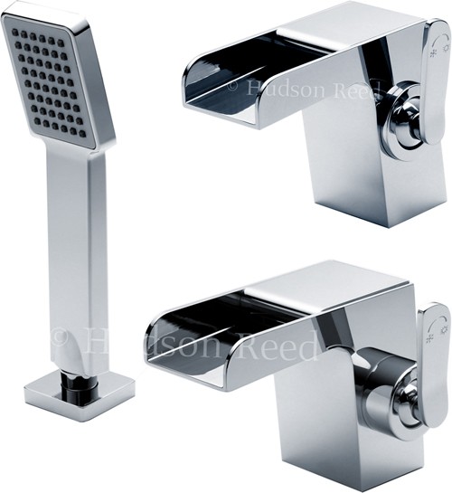 Larger image of Hudson Reed Tide Waterfall Basin & Bath Shower Mixer Tap Set.