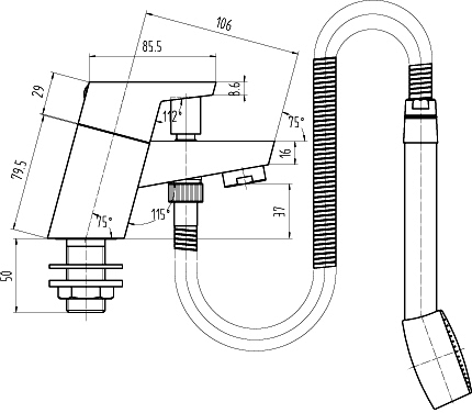 Technical image of Ultra Tilt Bath Shower Mixer Tap With Shower Kit (Chrome).