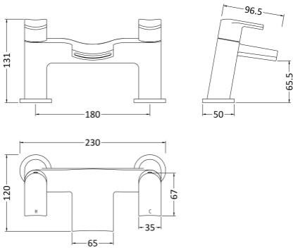 Technical image of Nuie Mona Waterfall Bath Filler Tap (Chrome).