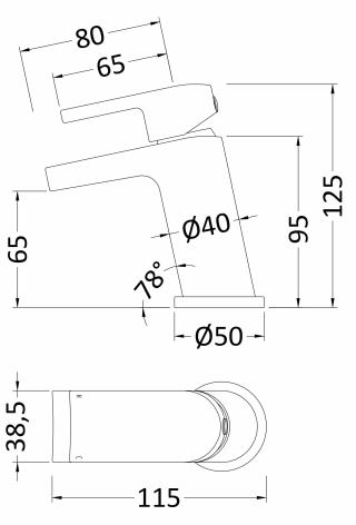 Technical image of Nuie Mona Waterfall Basin Mixer Tap With Push Button Waste (Chrome).