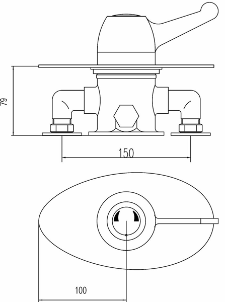 Technical image of Thermostatic TMV3 Concealed Shower Valve, Lever & Anti-Vandal Head.