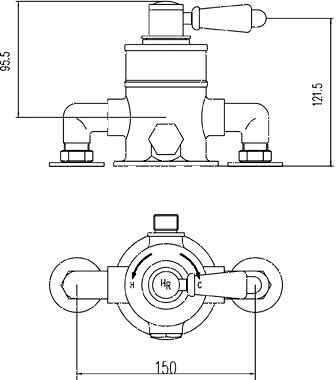 Technical image of Hudson Reed Traditional Exposed Thermostatic Shower Valve (TMV3).