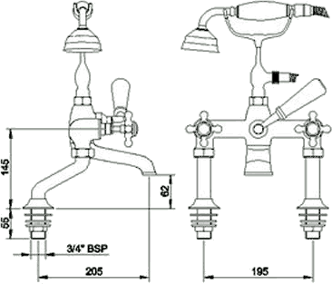Technical image of Hudson Reed Topaz Basin Taps & Bath Shower Mixer Tap Set (Free Shower Kit).