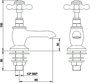 Technical image of Hudson Reed Topaz Basin Taps & Bath Shower Mixer Tap Set (Free Shower Kit).