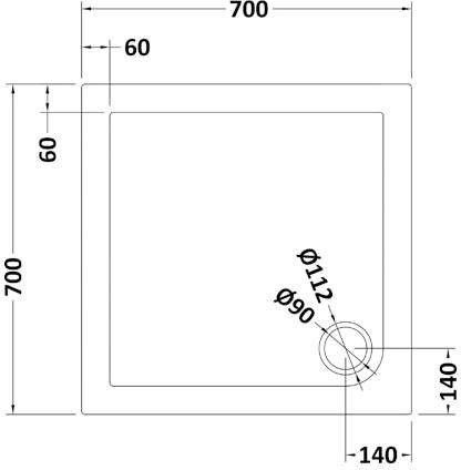 Technical image of Nuie Trays Square Shower Tray 700x700mm (Slate Grey).
