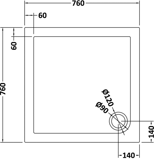 Technical image of Nuie Trays Square Shower Tray 760x760mm (Slate Grey).
